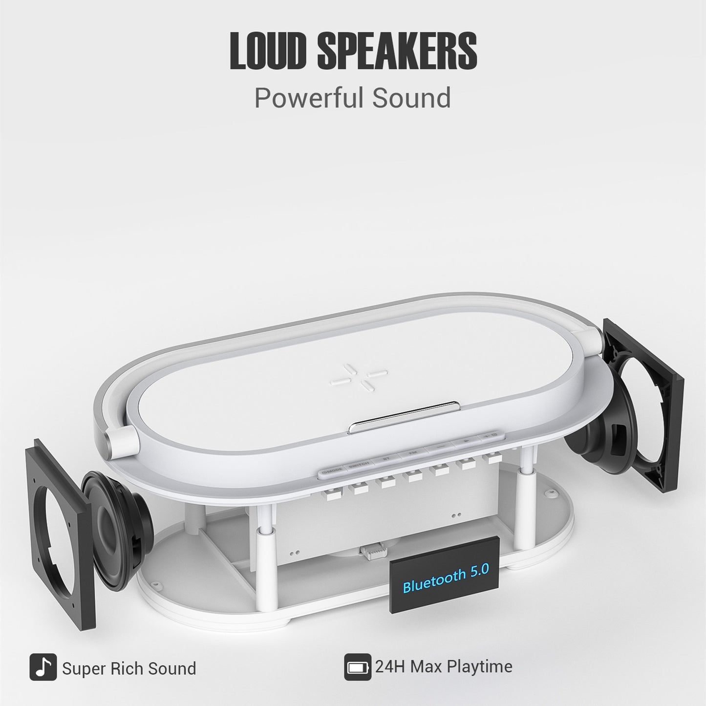 Bluetooth Speaker Digital Alarm Clock with Wireless Charging