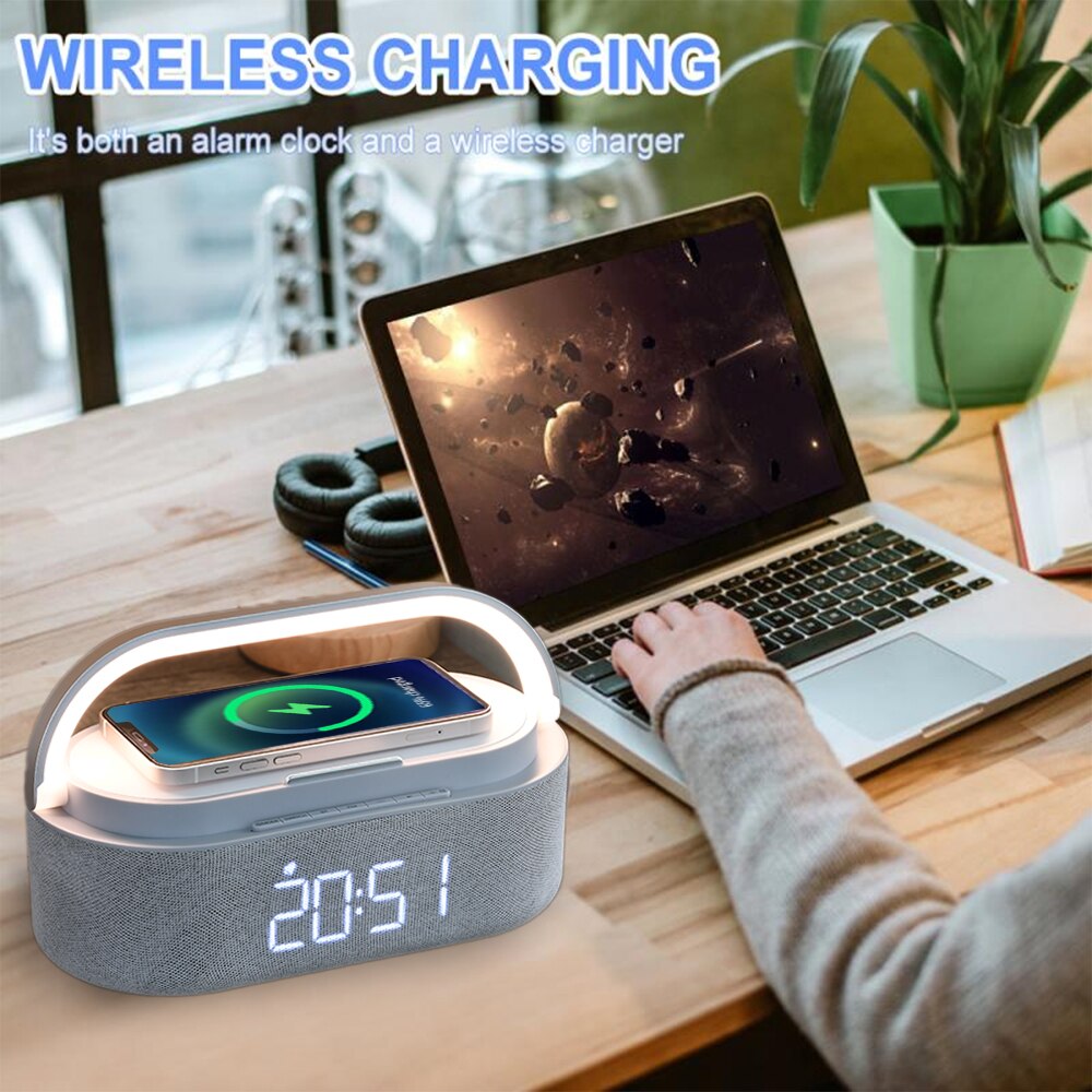 Bluetooth Speaker Digital Alarm Clock with Wireless Charging
