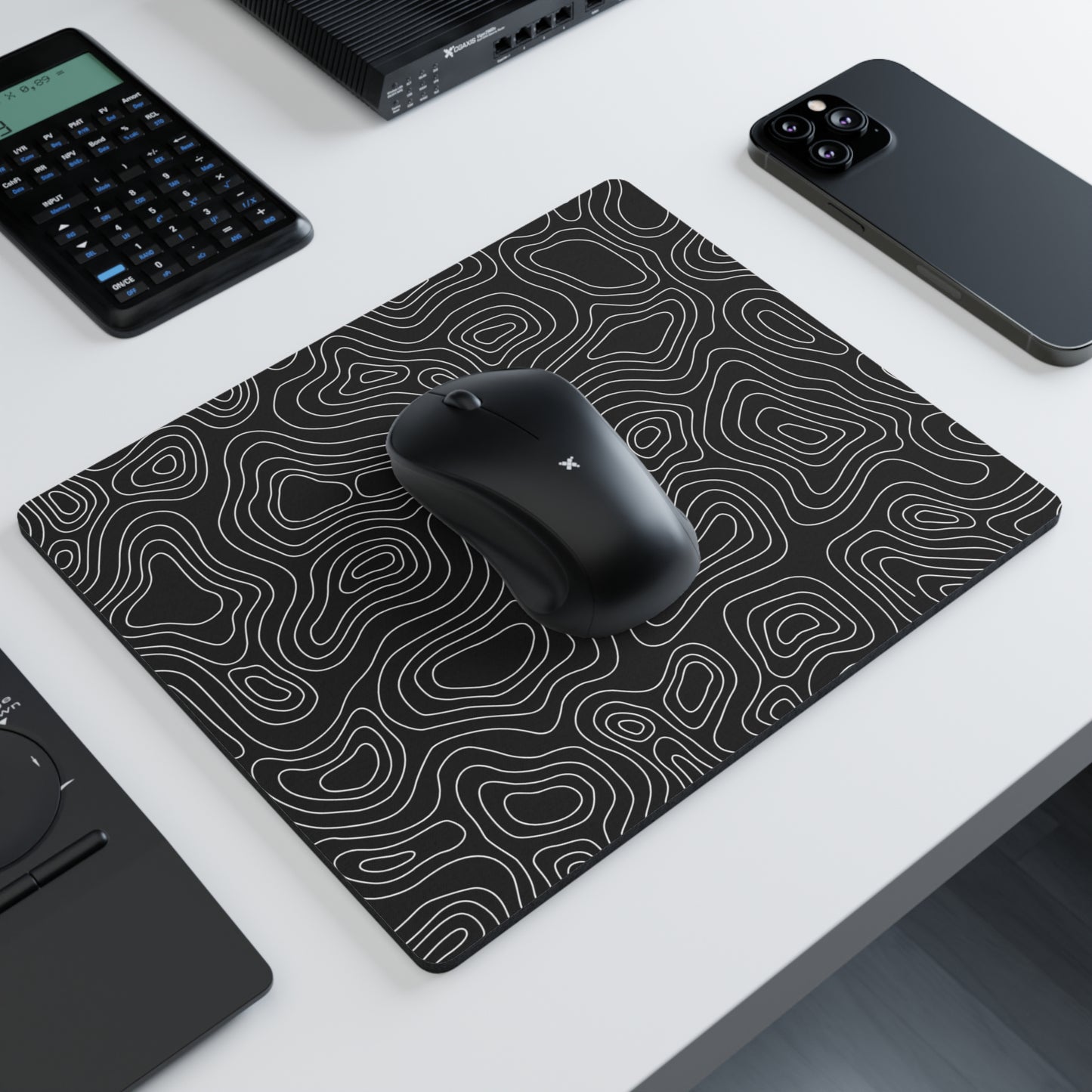 Black Topo Glass Mouse Pad