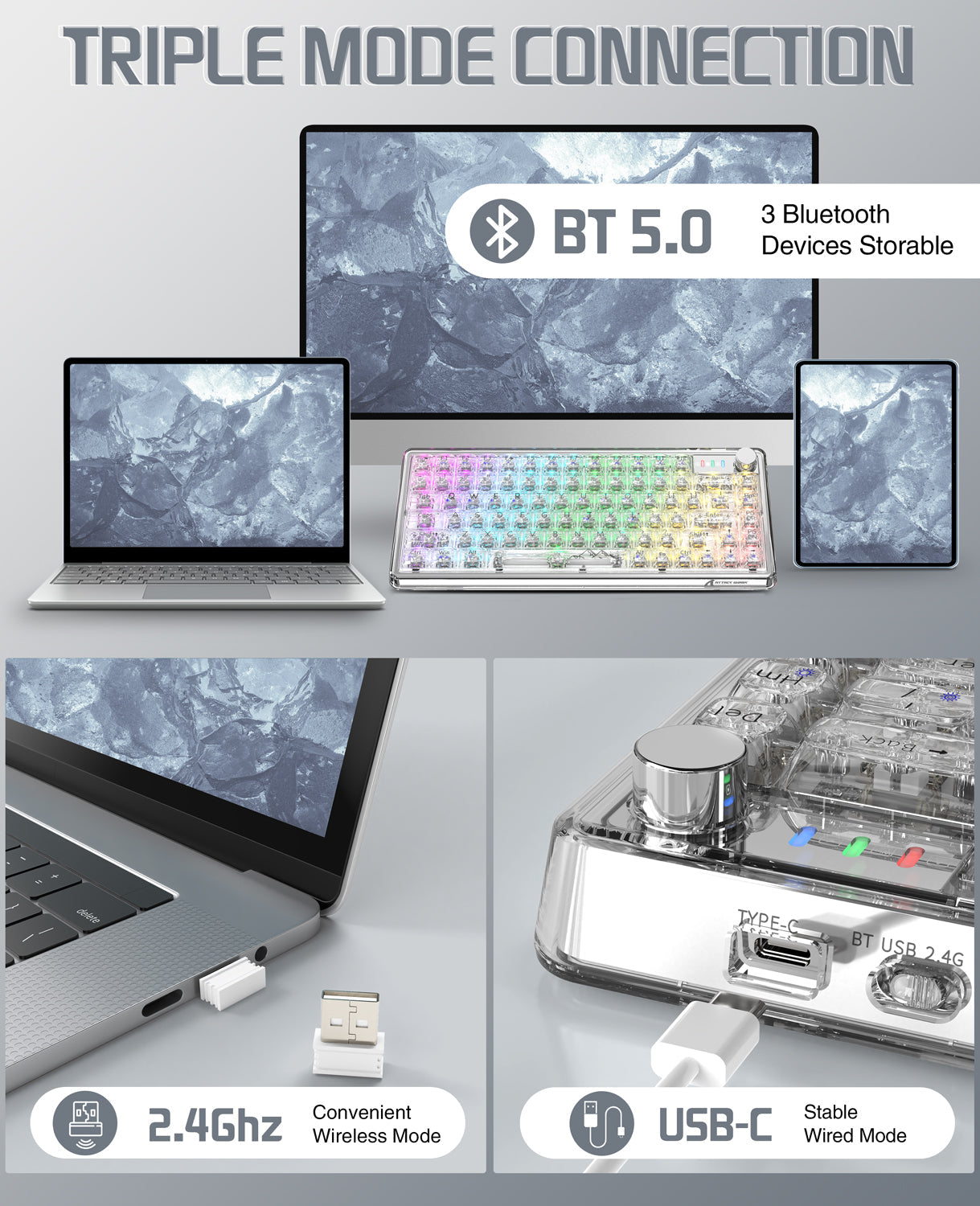 K75PRO Attack Shark Gaming Wireless Transparent RGB Keyboard