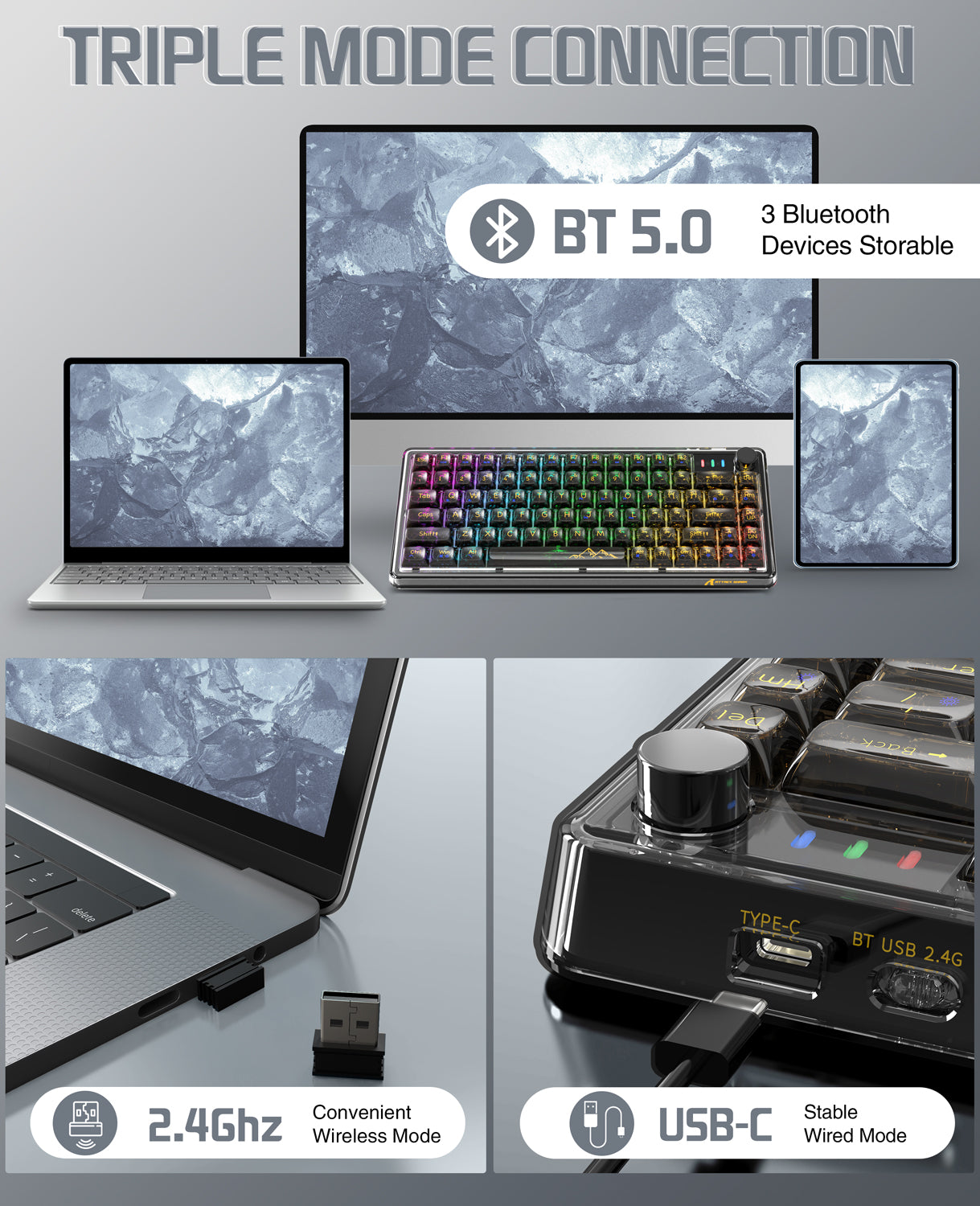 K75PRO Attack Shark Gaming Wireless Transparent RGB Keyboard