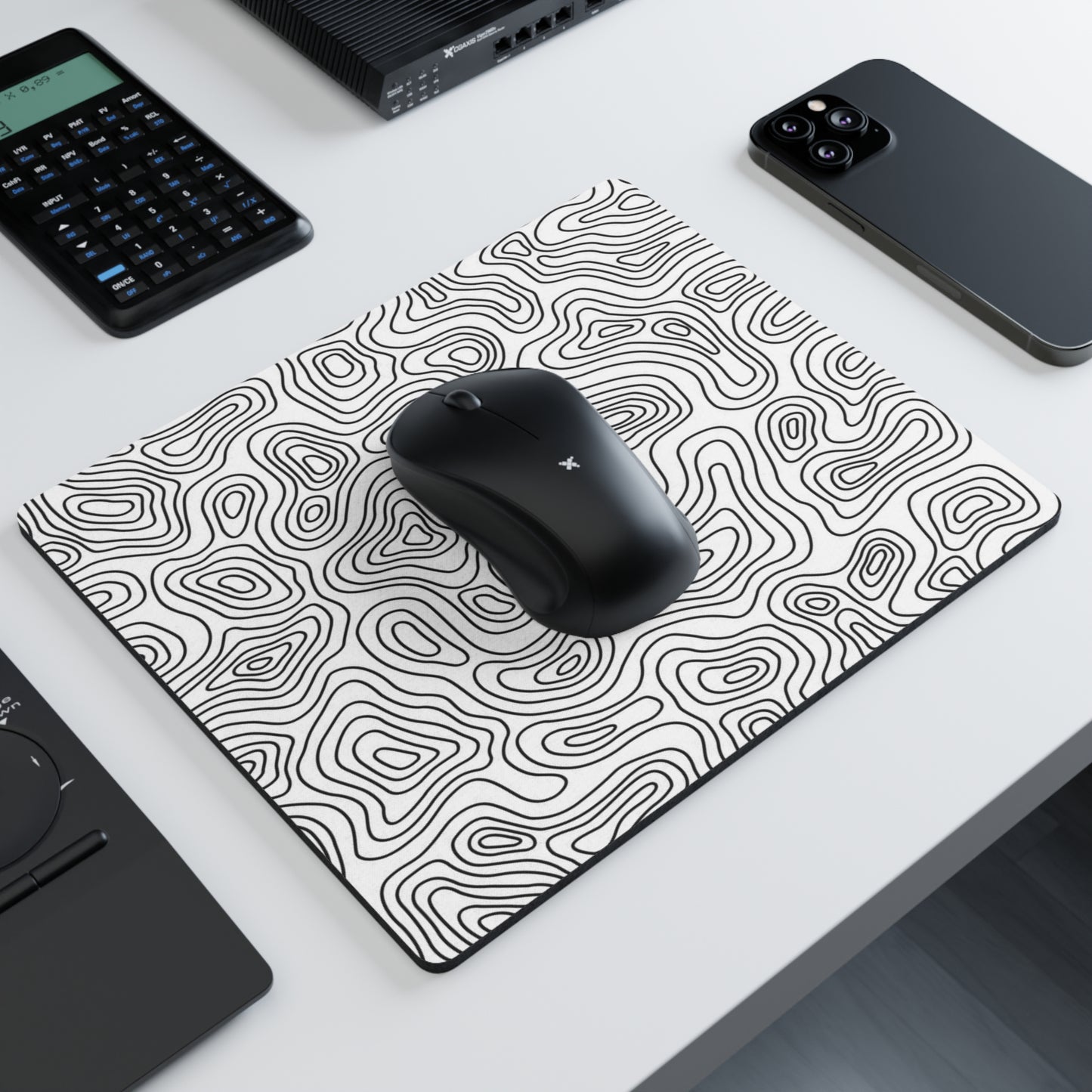 White Topo Glass Mouse Pad