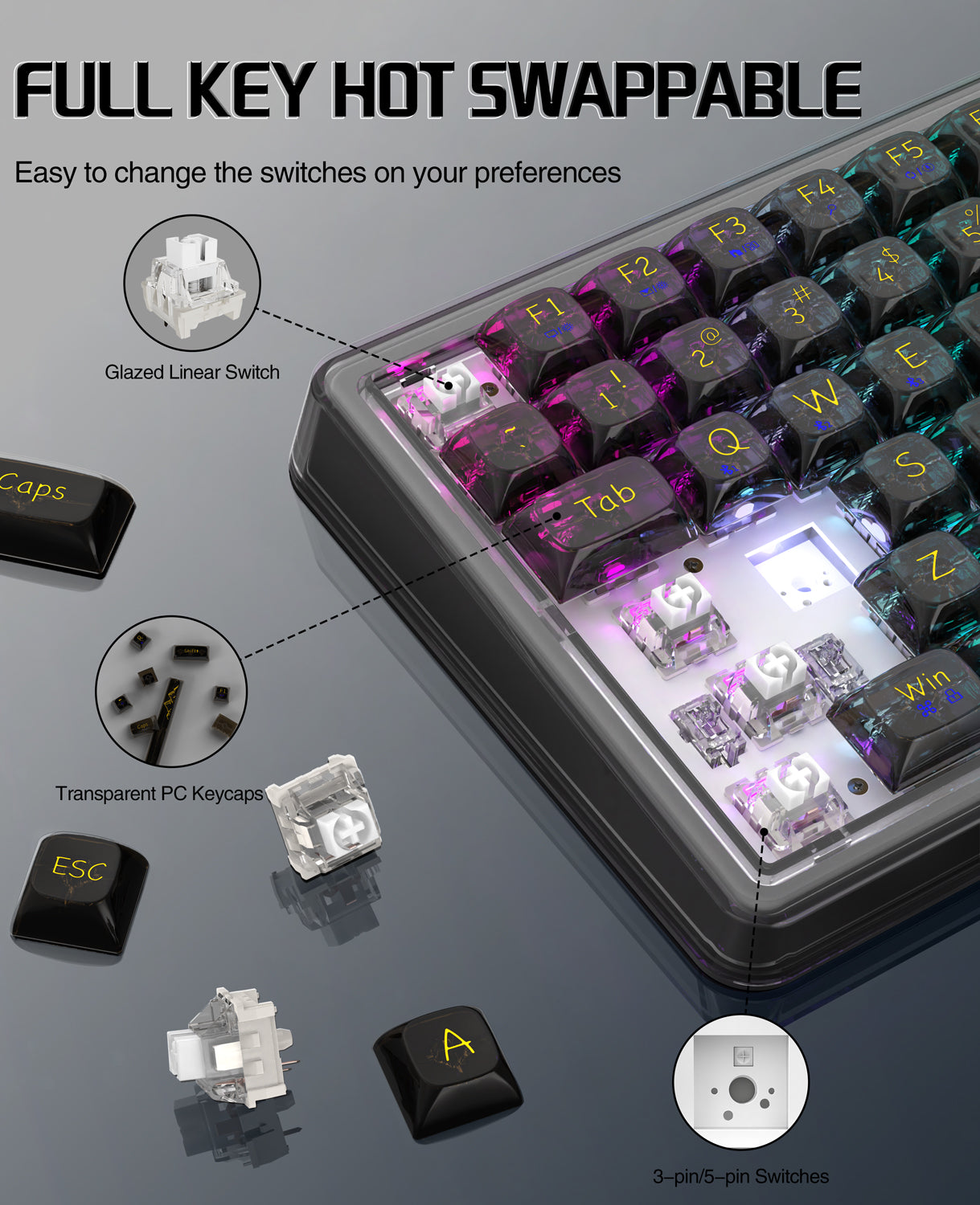 K75PRO Attack Shark Gaming Wireless Transparent RGB Keyboard