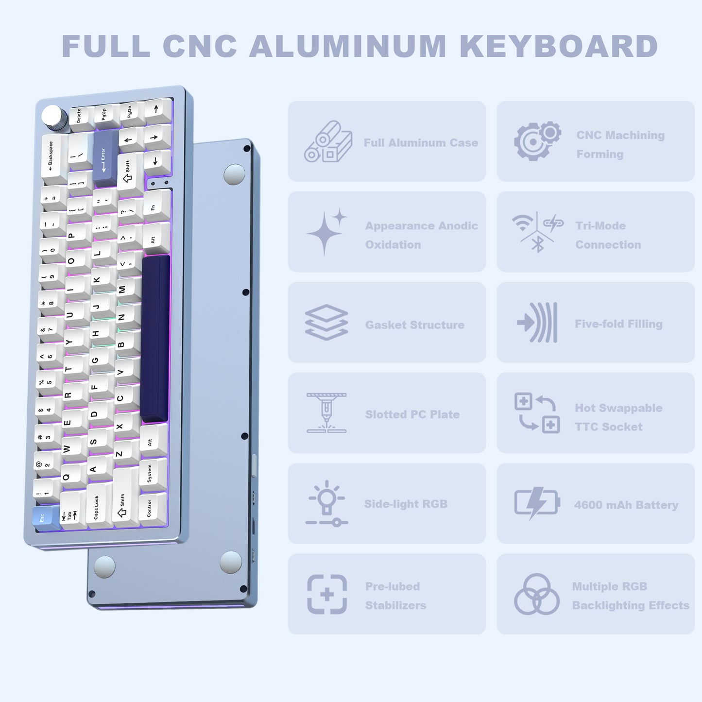 YUNZII AL66 CNC Aluminum Wireless Hot Swap RGB Mechanical Keyboard