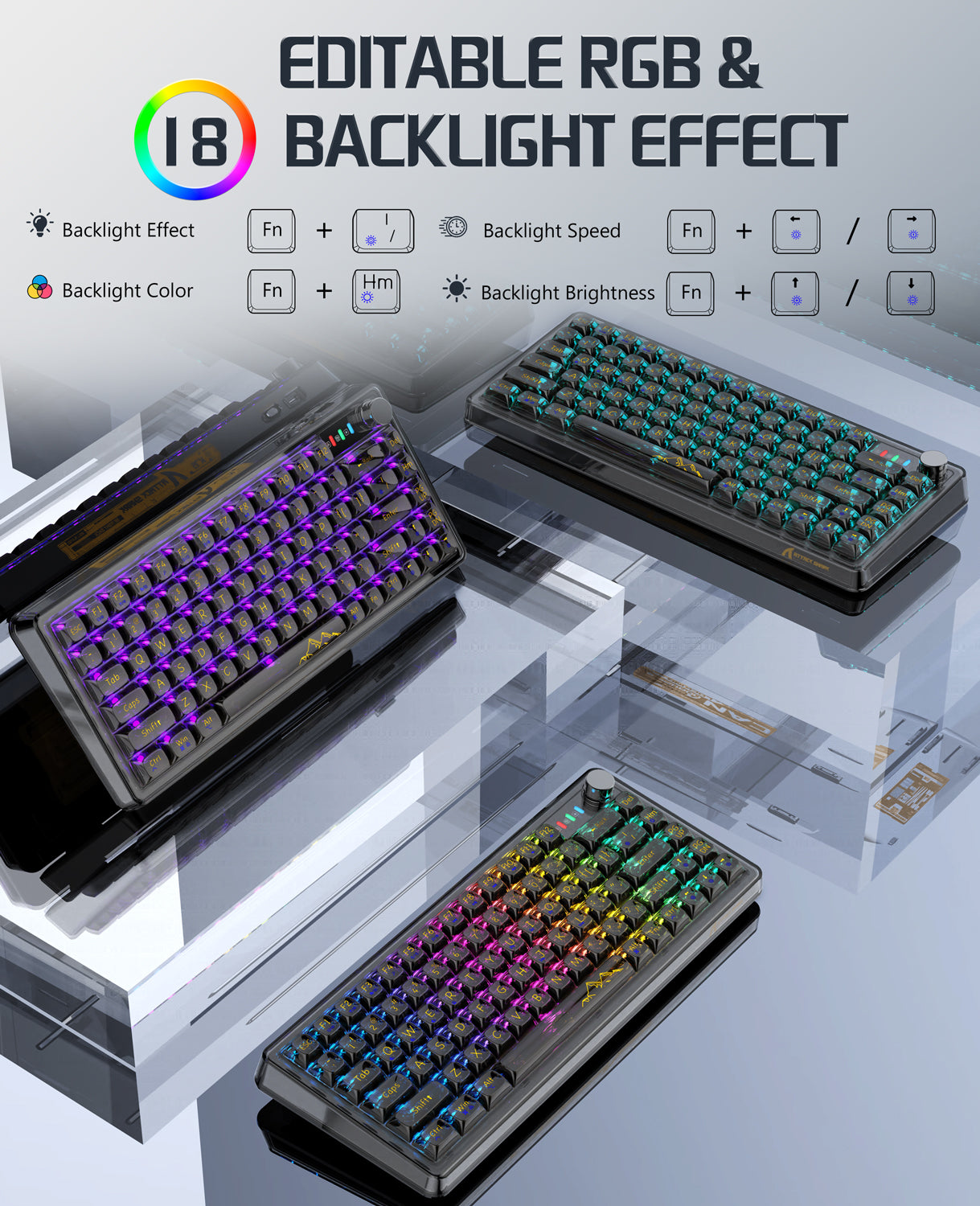 K75PRO Attack Shark Gaming Wireless Transparent RGB Keyboard