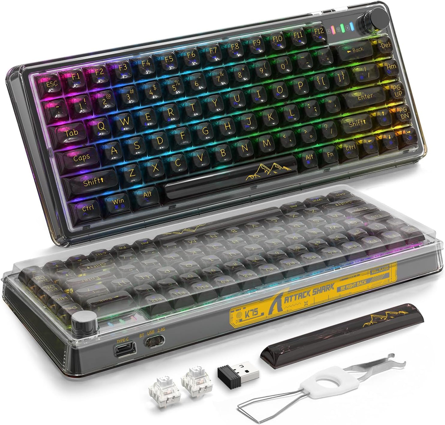 K75PRO Attack Shark Gaming Wireless Transparent RGB Keyboard