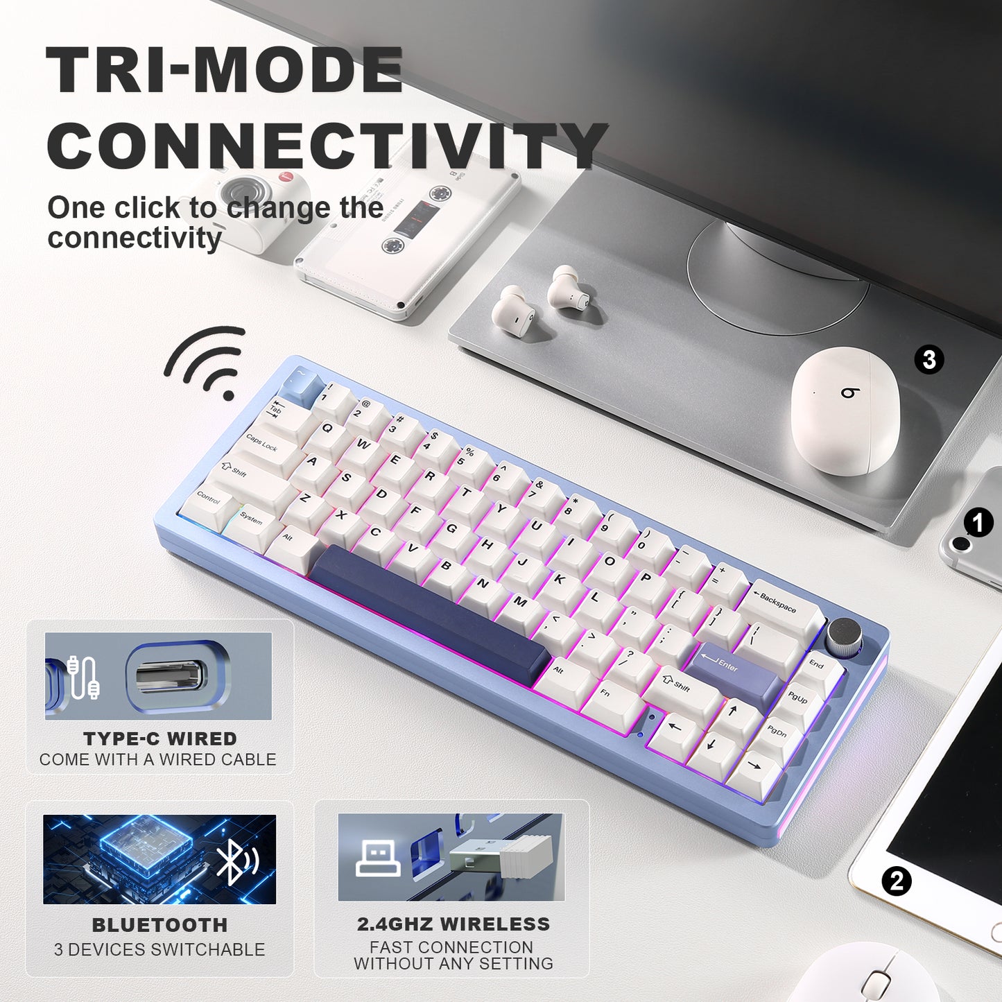 YUNZII AL66 CNC Aluminum Wireless Hot Swap RGB Mechanical Keyboard