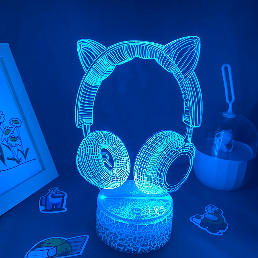 Headset Earphone Neon Acrylic Touch Night Light