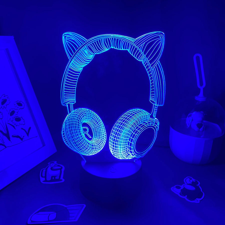 Headset Earphone Neon Acrylic Touch Night Light