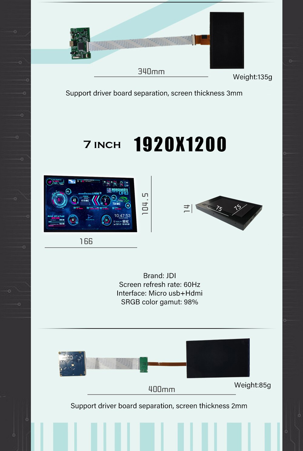 7 Inches HD IPS Secondary Screen