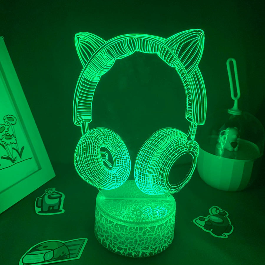 Headset Earphone Neon Acrylic Touch Night Light