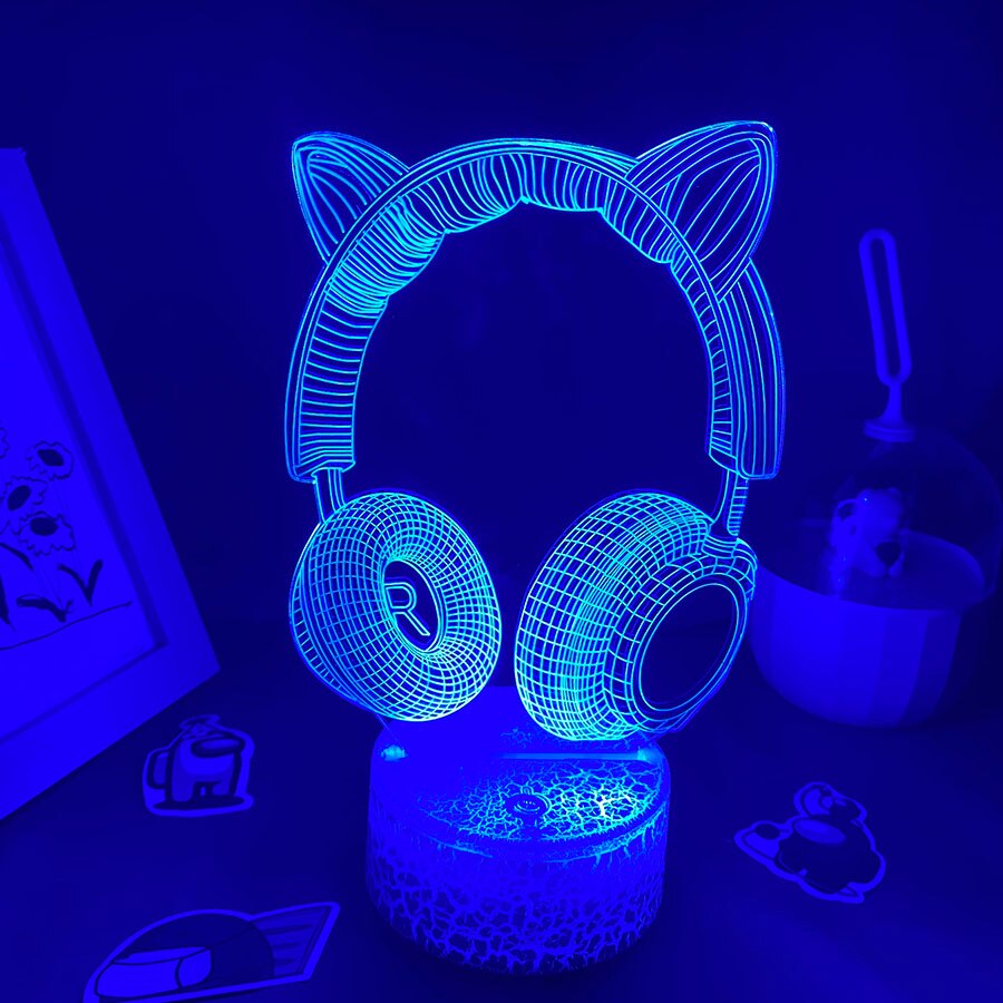 Headset Earphone Neon Acrylic Touch Night Light