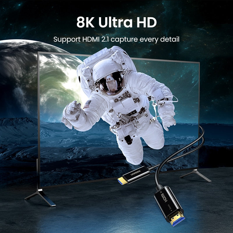 UGREEN 8K HDMI Fiber Optic Cable HDMI 2.1 Dynamic HDR 8K/60Hz 4K/120Hz Ultra High Speed 48Gbps eARC 3D HDCP2.2 for Samsung 8K TV