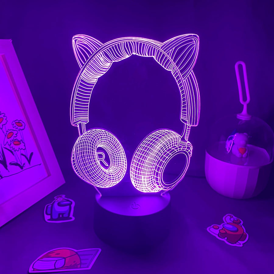 Headset Earphone Neon Acrylic Touch Night Light