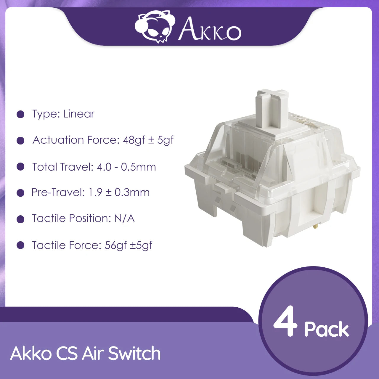 Akko Air Switch 3 Pin 48gf Linear Switch متوافق مع لوحة المفاتيح الميكانيكية MX (45 قطعة)