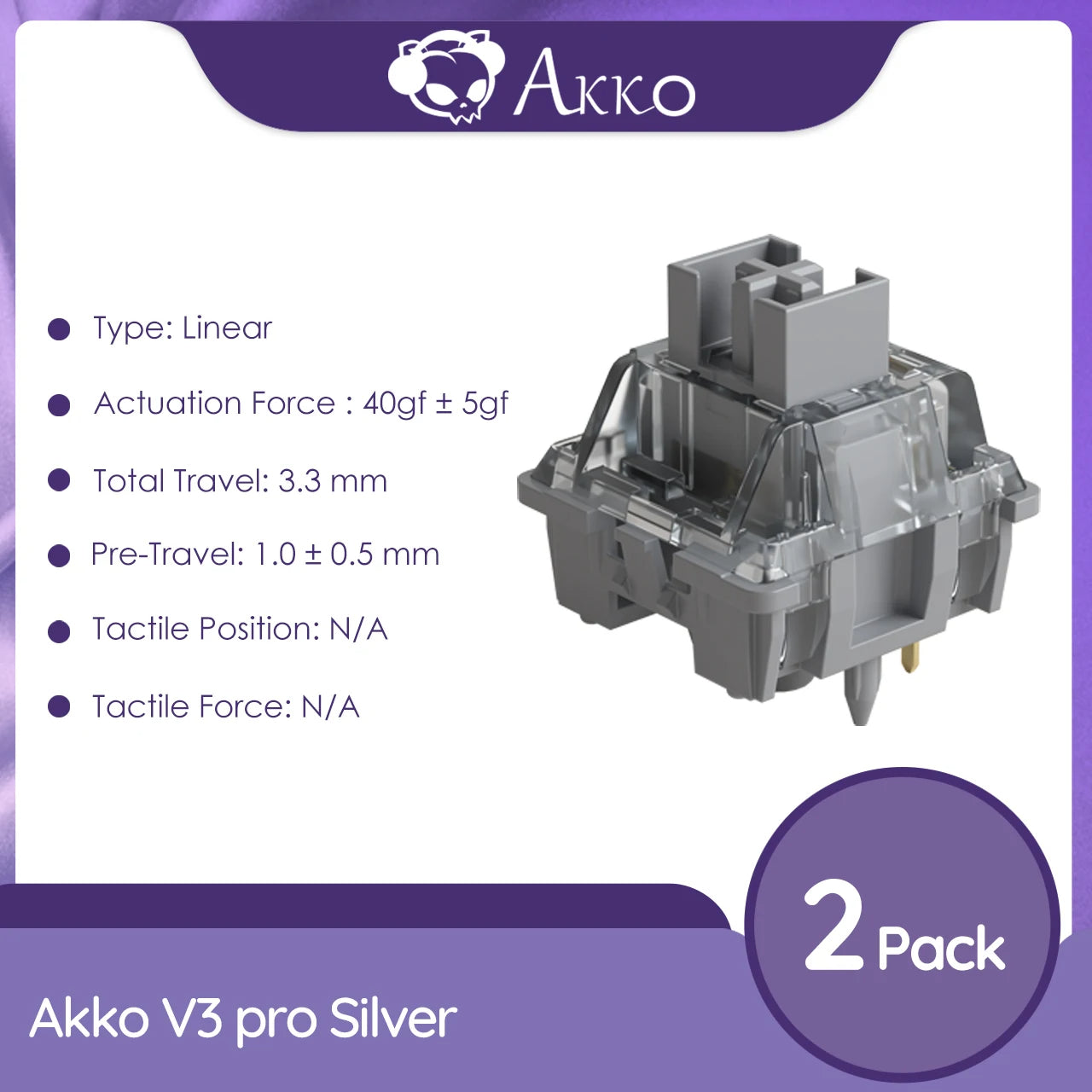 Akko V3 Silver pro Switches 5 Pin 40gf Linear Switch with Dustproof Stem