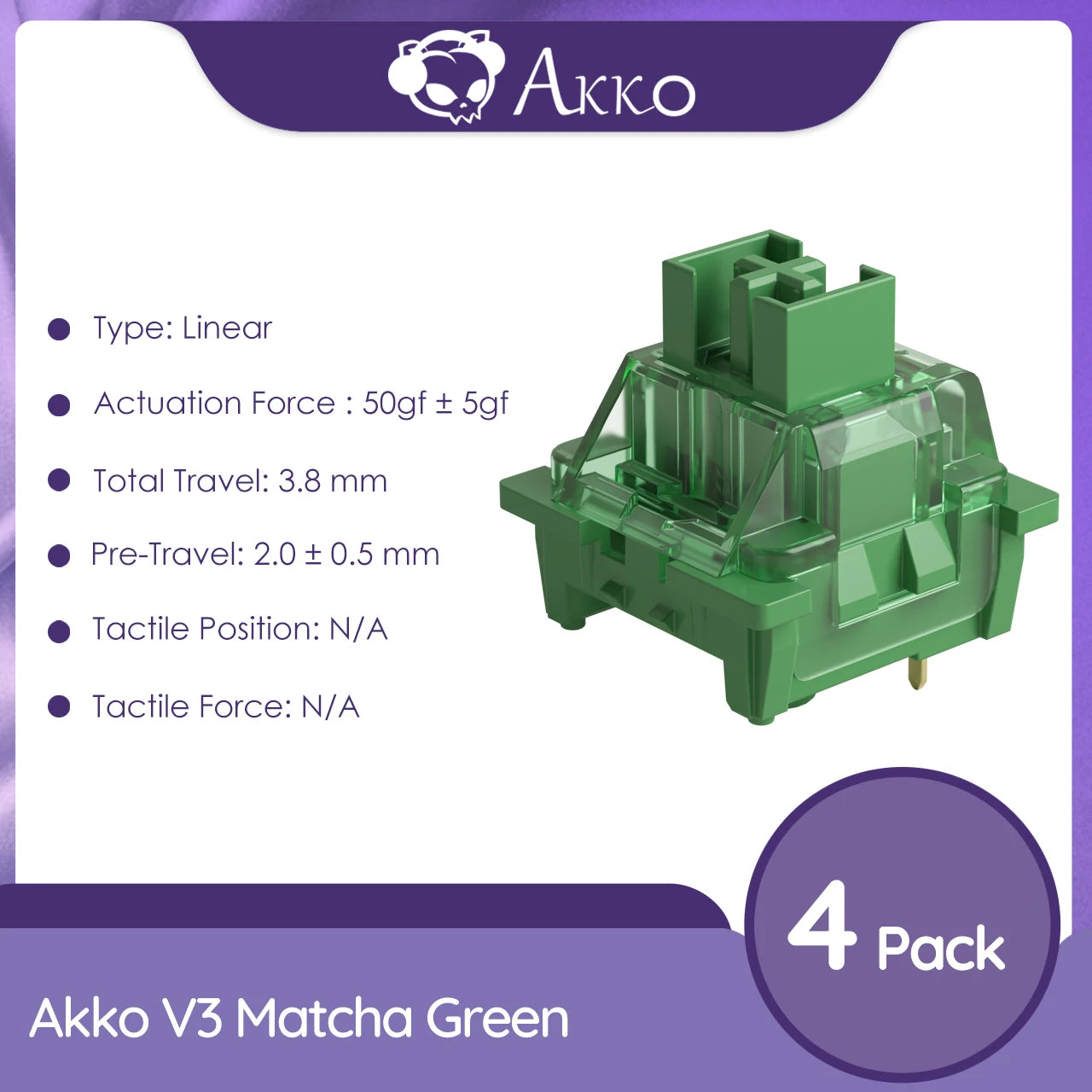 Akko V3 Pro Matcha Green Switches 3 Pin 50gf خطي متوافق مع لوحة المفاتيح الميكانيكية MX