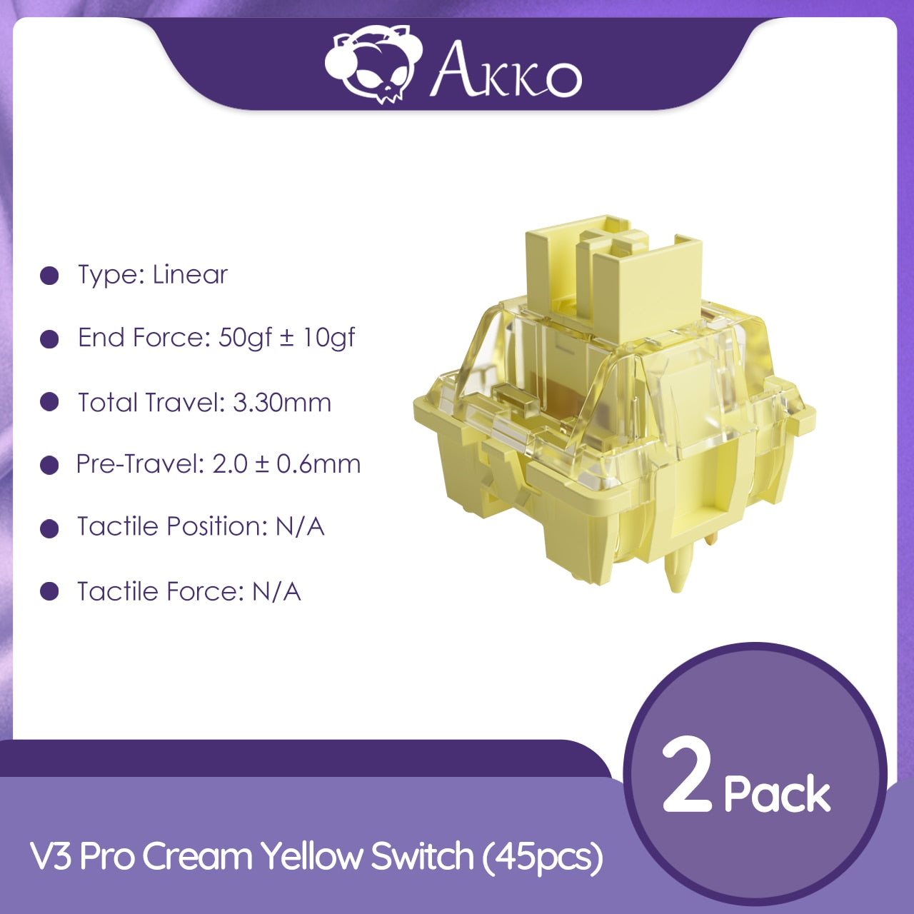 Akko V3 Cream Yellow Pro Switch 5 Pin 50gf Linear Switch with Dustproof Stem Compatible with MX Mechanical Keyboard