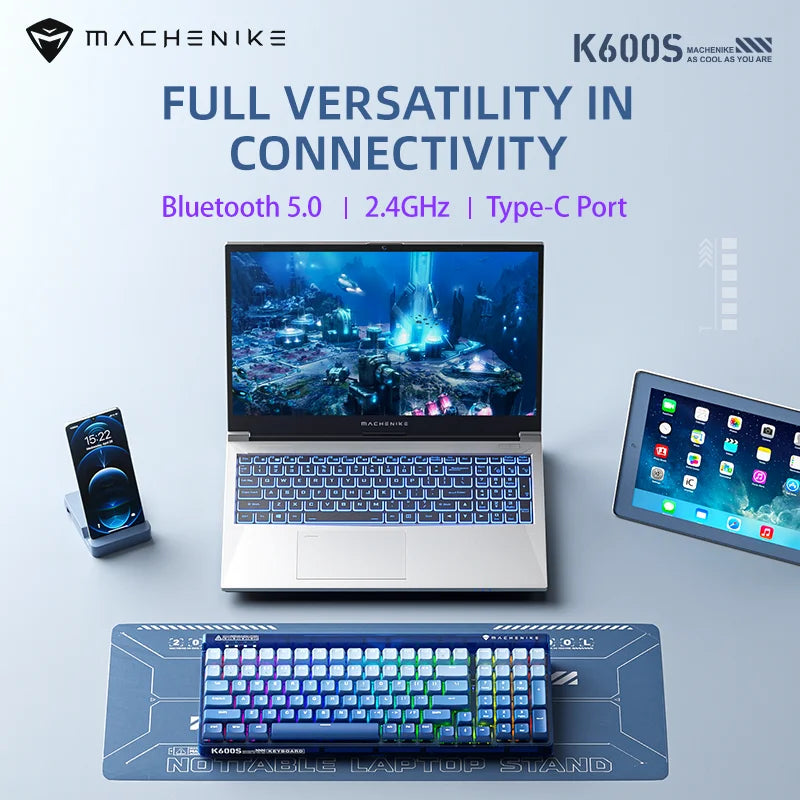 لوحة مفاتيح ميكانيكية لاسلكية Machenike K600S 96% قابلة للتبديل السريع PBT مزدوجة اللقطة Keycap RGB بإضاءة خلفية ثلاثية الوضع 