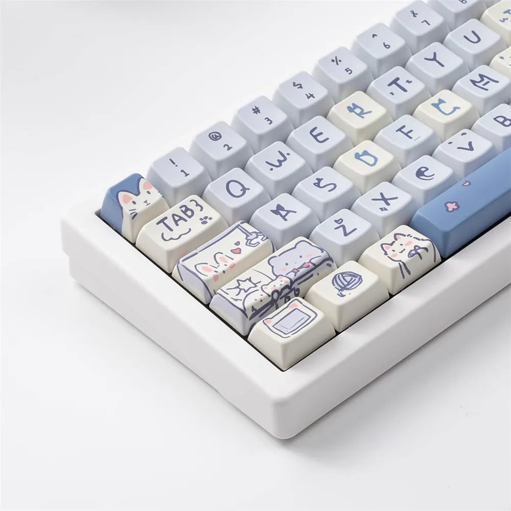 Blue Meow Meow Cat KeyCaps PBT MDA