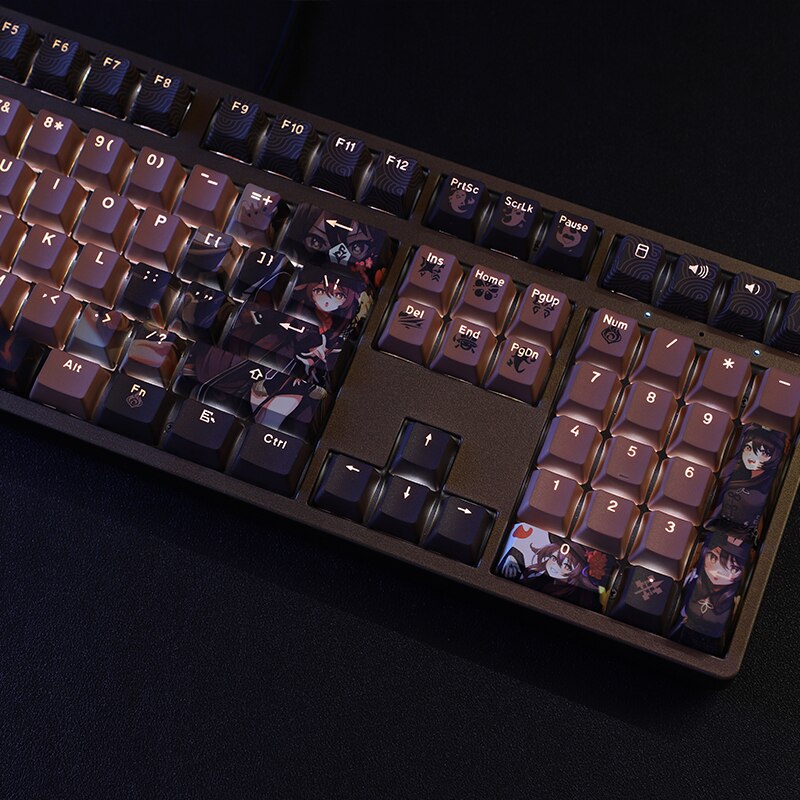 Genshin Impact HU TAO Chocolate Keyboard Keycaps Five-sided Sublimation PBT Keycap Custom Cherry Profile Key Cap 108 Keys GK61