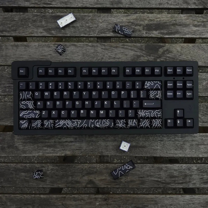 Limited Edition Black Topo keycaps 142 Key PBT Dye Sublimation Cherry profile