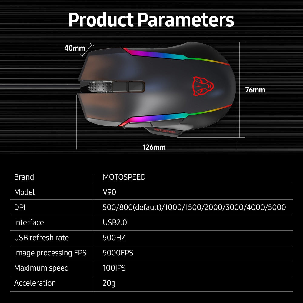 Motospeed V90 Wired Gaming Mouse 5000 DPI