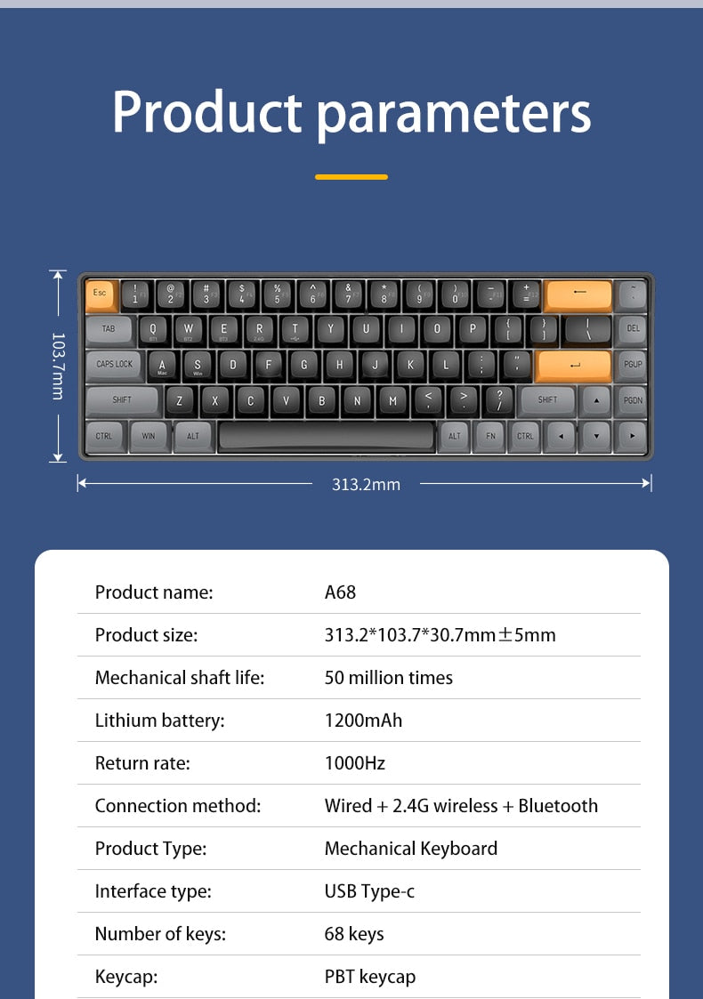 Aigo A68 Bluetooth Mechanical Keyboard Tri-Mode