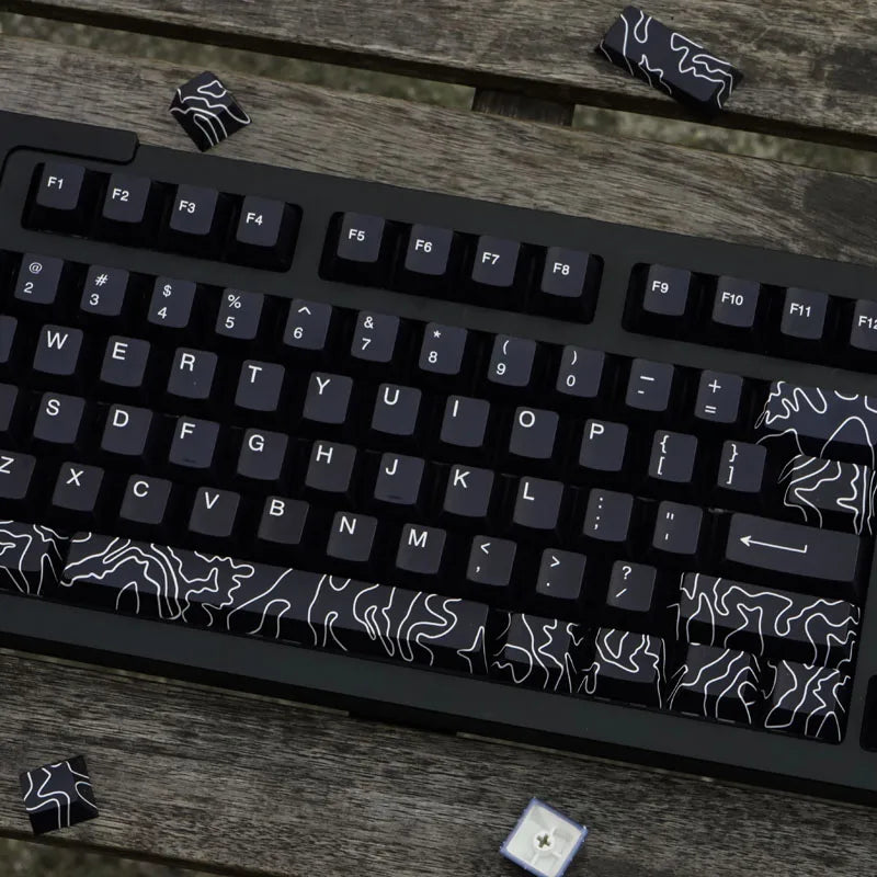 Limited Edition Black Topo keycaps 142 Key PBT Dye Sublimation Cherry profile