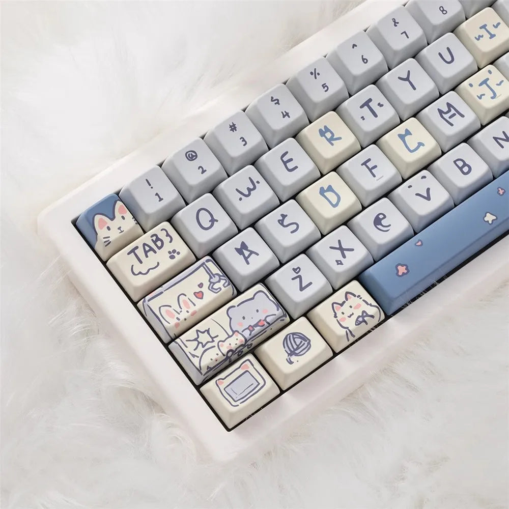 Blue Meow Meow Cat KeyCaps PBT MDA