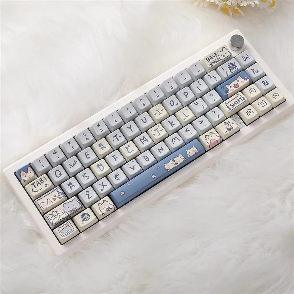 Blue Meow Meow Cat KeyCaps PBT MDA