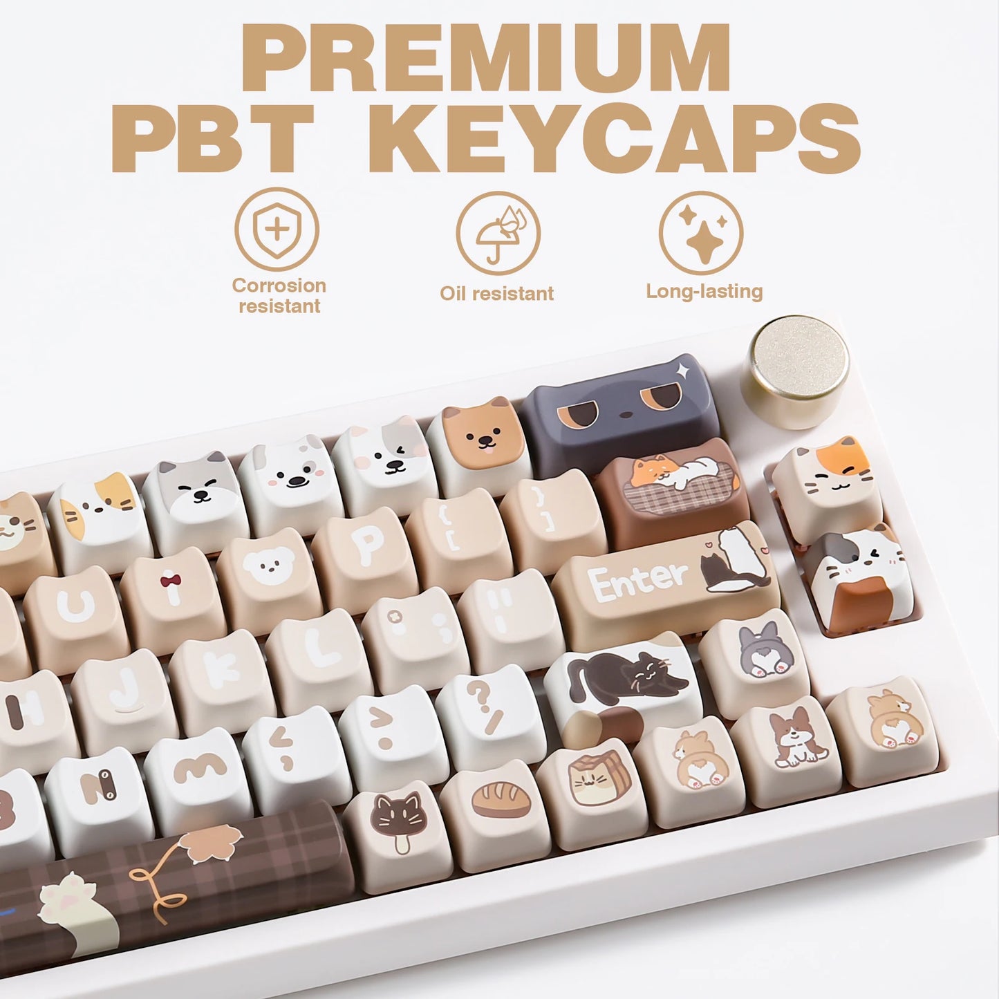 YUNZII Pawcap 142 Full Keys MAO Profile Dye Sub PBT Shaped Keycap