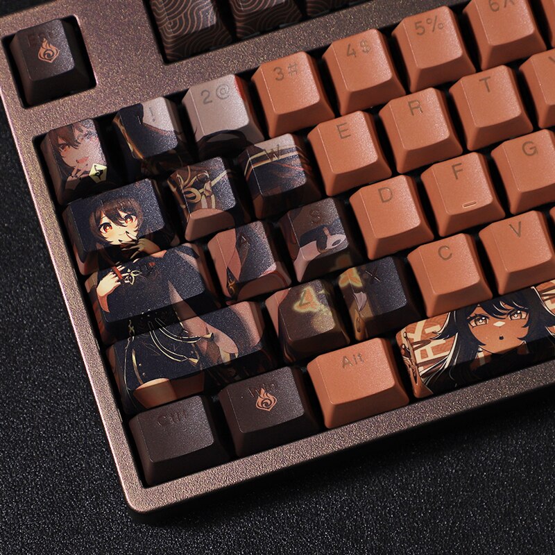 Genshin Impact HU TAO Chocolate Keyboard Keycaps Five-sided Sublimation PBT Keycap Custom Cherry Profile Key Cap 108 Keys GK61