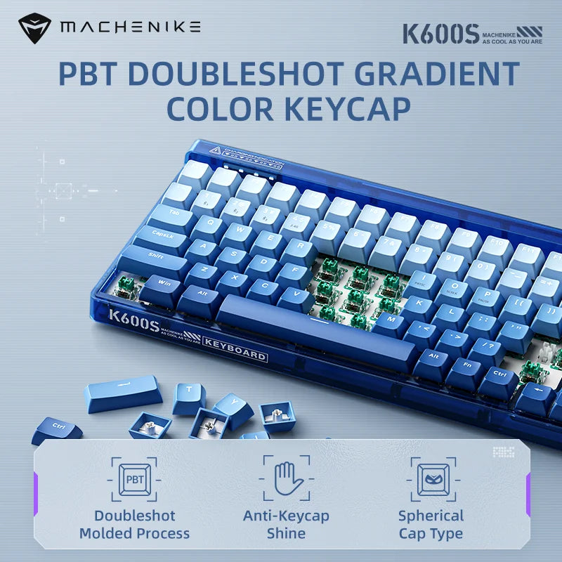 لوحة مفاتيح ميكانيكية لاسلكية Machenike K600S 96% قابلة للتبديل السريع PBT مزدوجة اللقطة Keycap RGB بإضاءة خلفية ثلاثية الوضع 