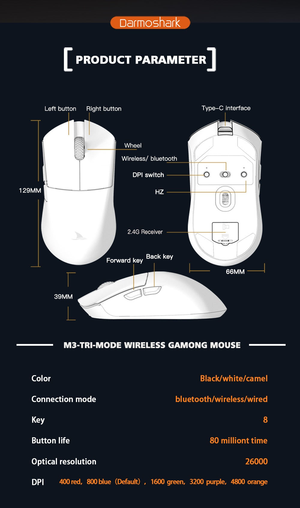 Motospeed M3 Bluetooth Wireless Gaming Mouse 26000DPI