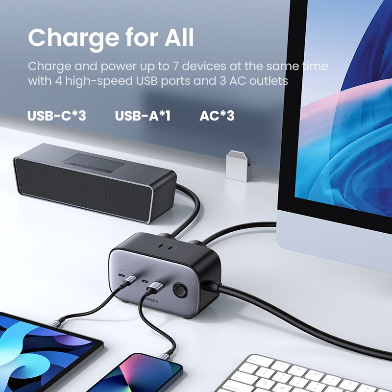 【New-in Sale】UGREEN 100W Desktop Charger Power Strip Charging Station Fast Charger For Laptop Macbook iPhone 14 13 Phone Charger