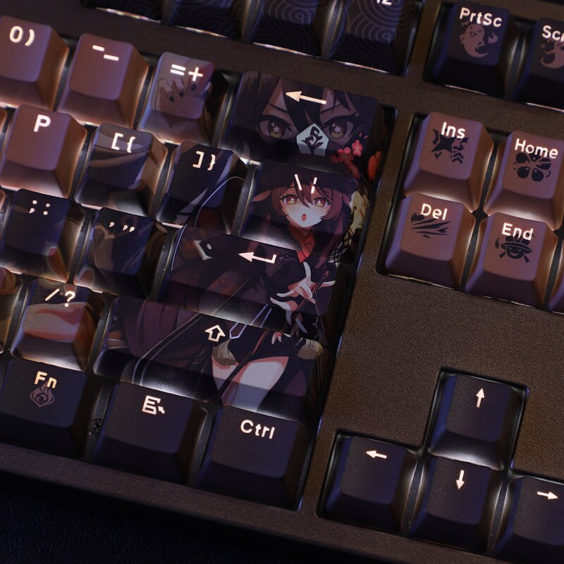 Genshin Impact HU TAO Chocolate Keyboard Keycaps Five-sided Sublimation PBT Keycap Custom Cherry Profile Key Cap 108 Keys GK61