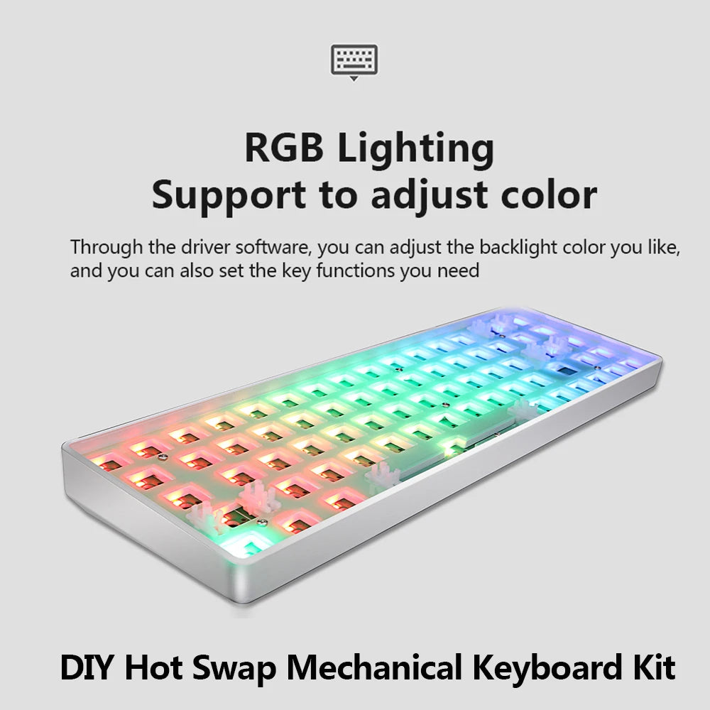 مجموعة GKS68 اللاسلكية 60% قابلة للتبديل السريع RGB بإضاءة خلفية PCB DIY 3 أوضاع