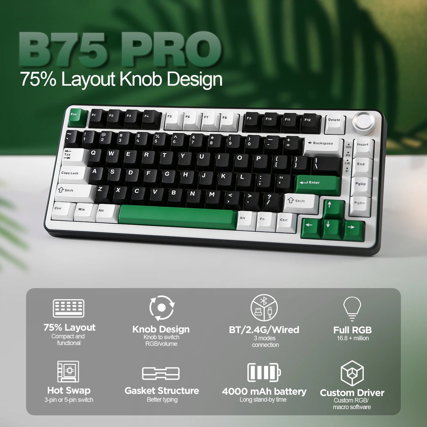 YUNZII B75 PRO Wireless Creamy Gaming Keyboard