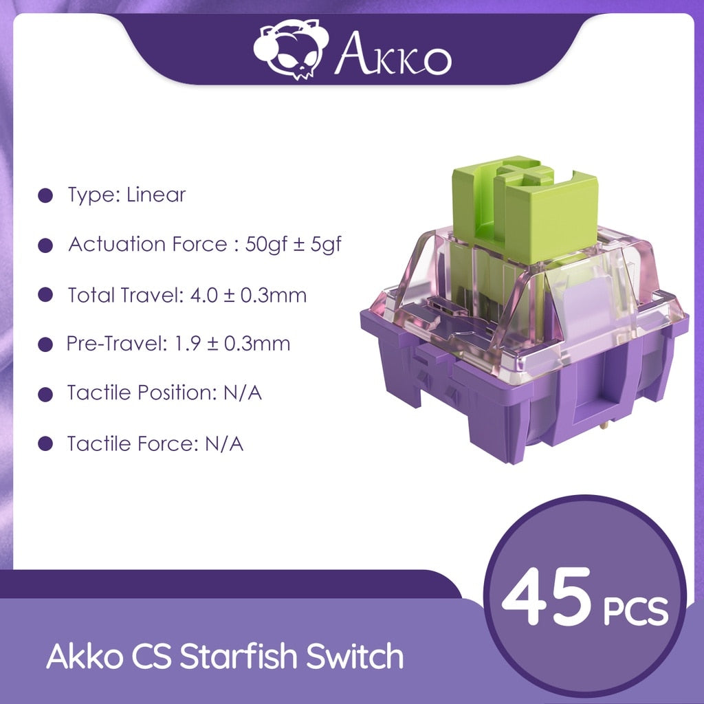 Akko CS Starfish Switches 3 Pin 50gf خطي مع جذع مقاوم للغبار متوافق مع لوحة المفاتيح الميكانيكية MX (45 قطعة) 