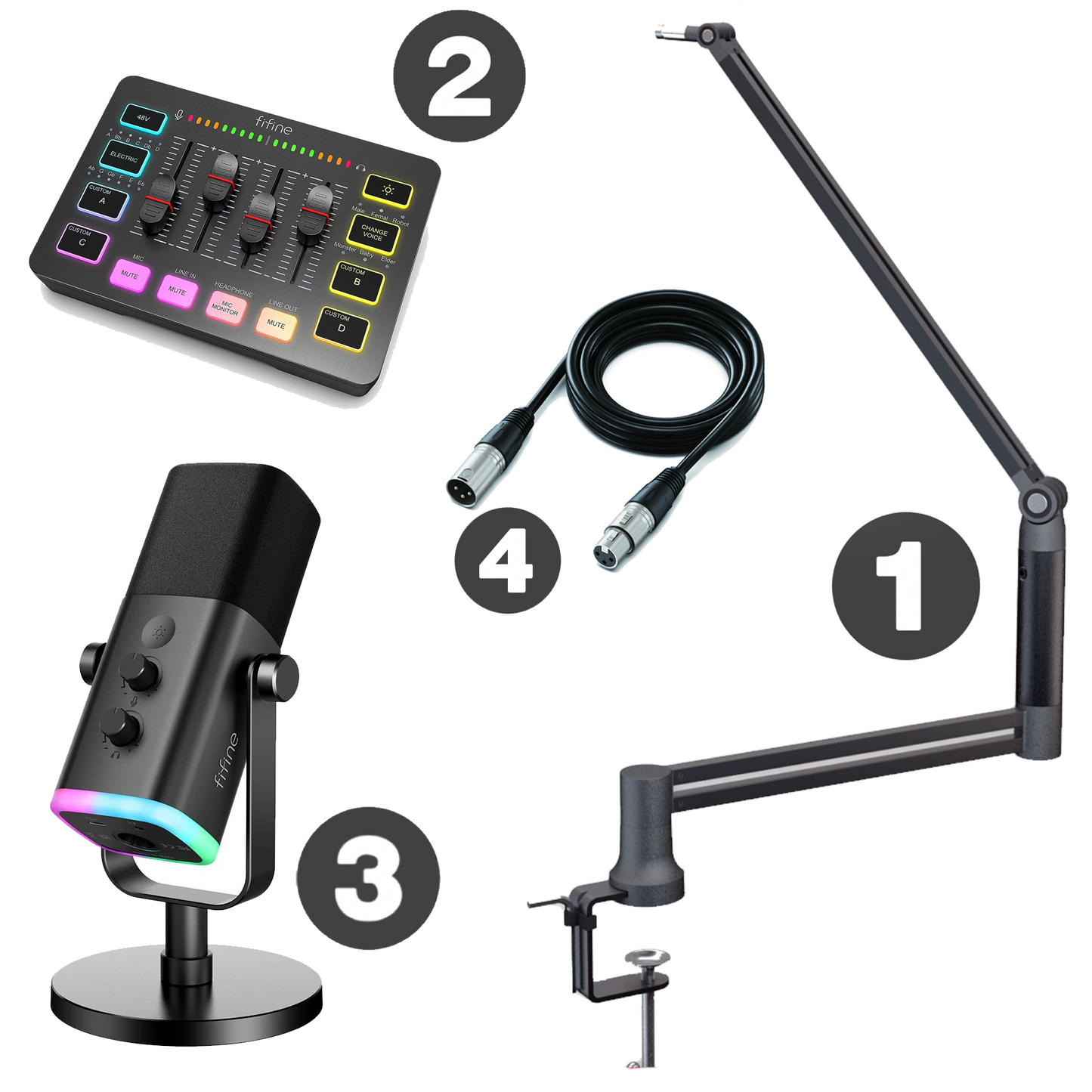 FIFINE Elite Black Package (AM8+Mixer+Elite360 Stand+XLR Cable)