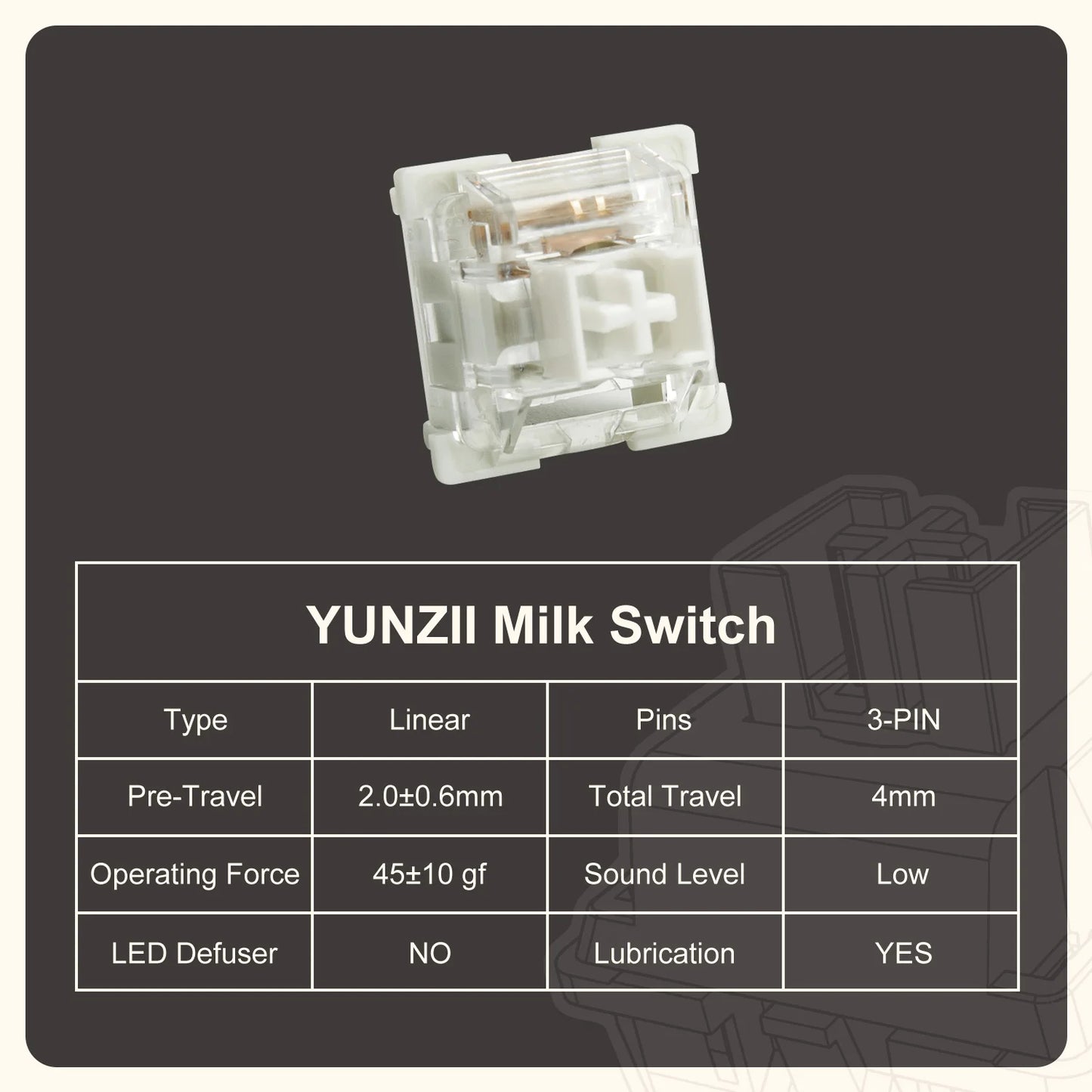 YUNZII Milk Pre-Lubed 3-Pin Linear Silent Switch