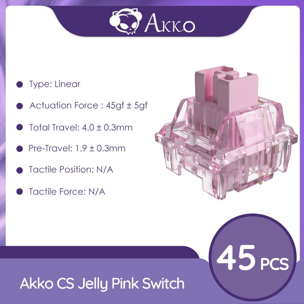 Akko CS Jelly Pink Switches 3 Pin 45gf خطي مفتاح مقاوم للغبار متوافق مع لوحة المفاتيح الميكانيكية MX (45 قطعة) 