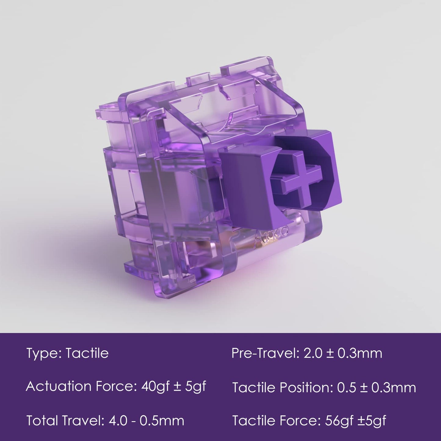 Akko CS Jelly Purple Switches 3 Pin 40gf مفتاح اللمس مع جذع مقاوم للغبار متوافق مع لوحة المفاتيح الميكانيكية MX (45 قطعة) 