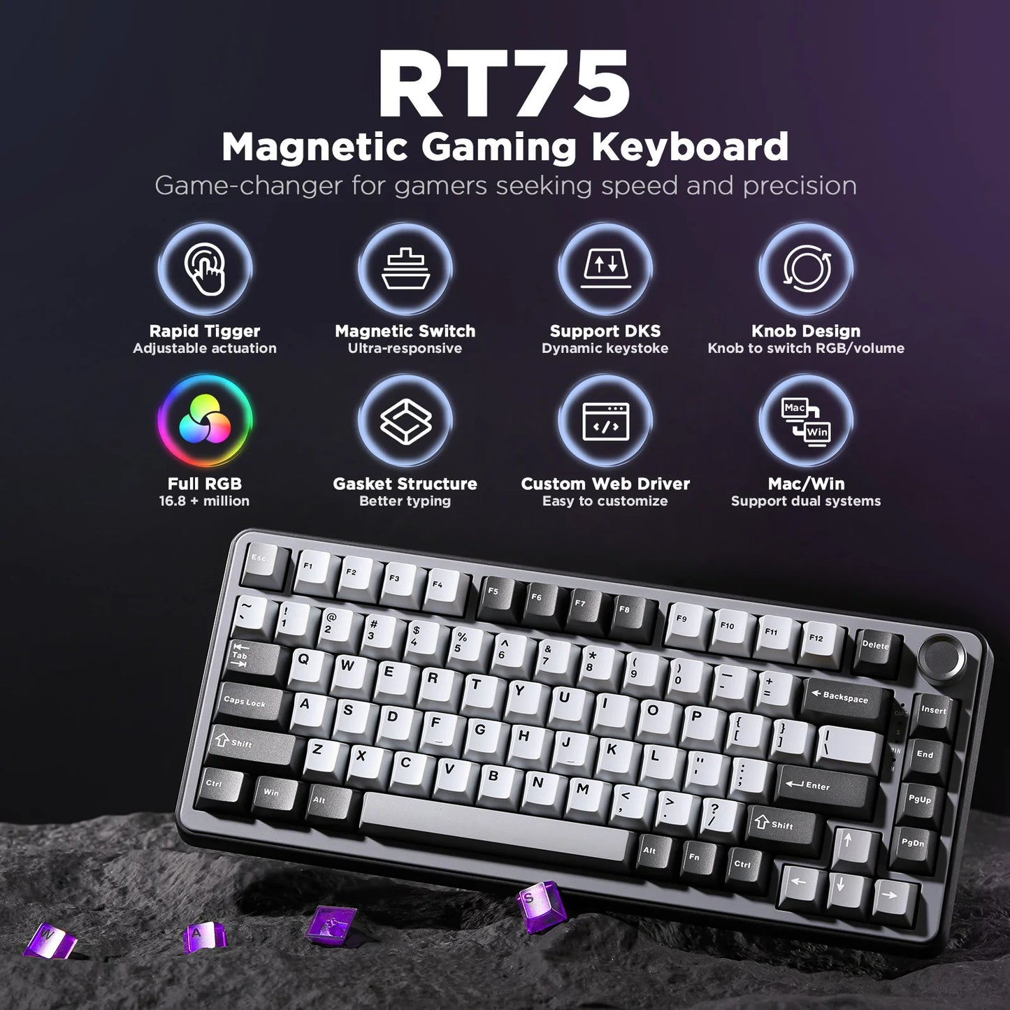 YUNZII RT75 Hyper Fast Magnetic Gaming Keyboard