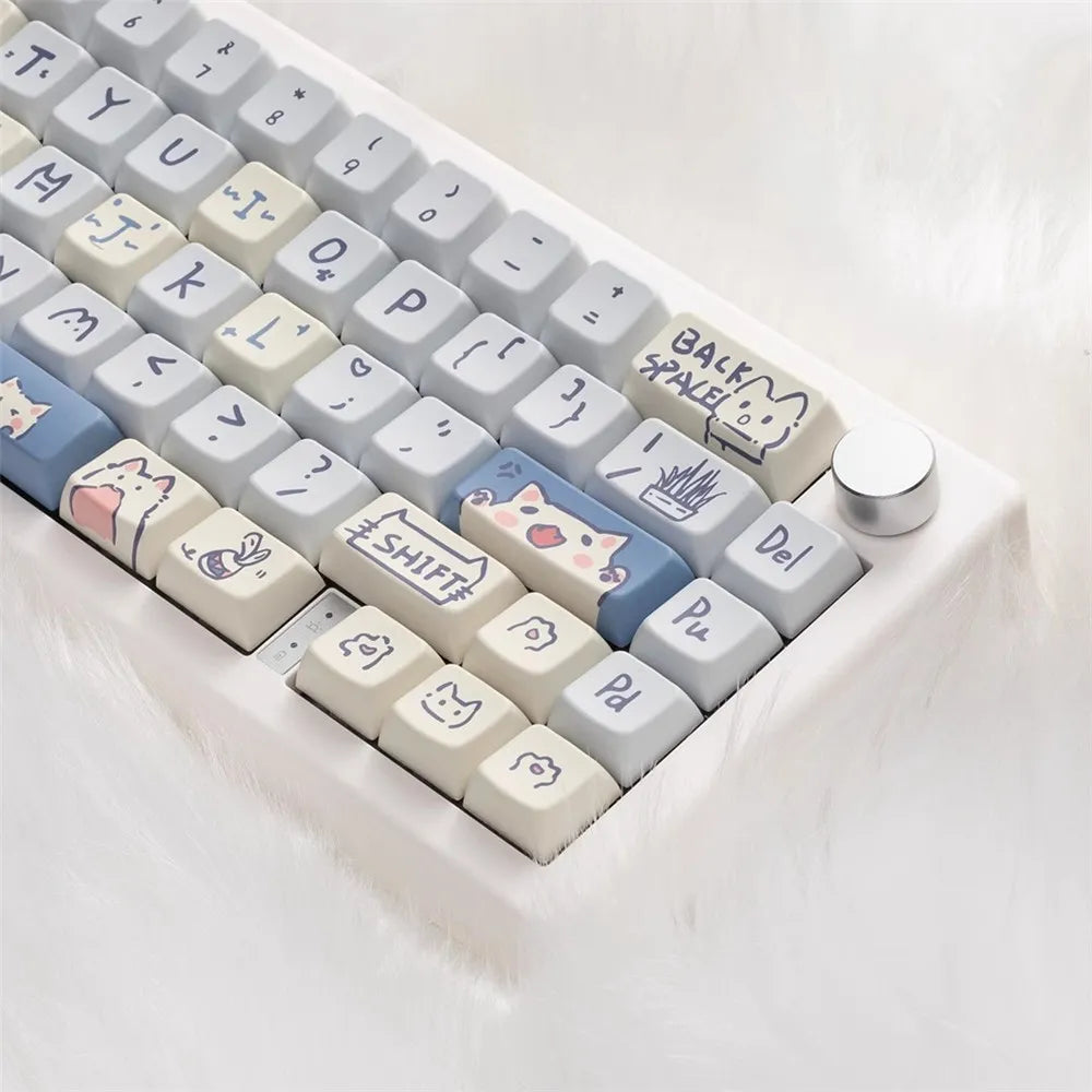 Blue Meow Meow Cat KeyCaps PBT MDA