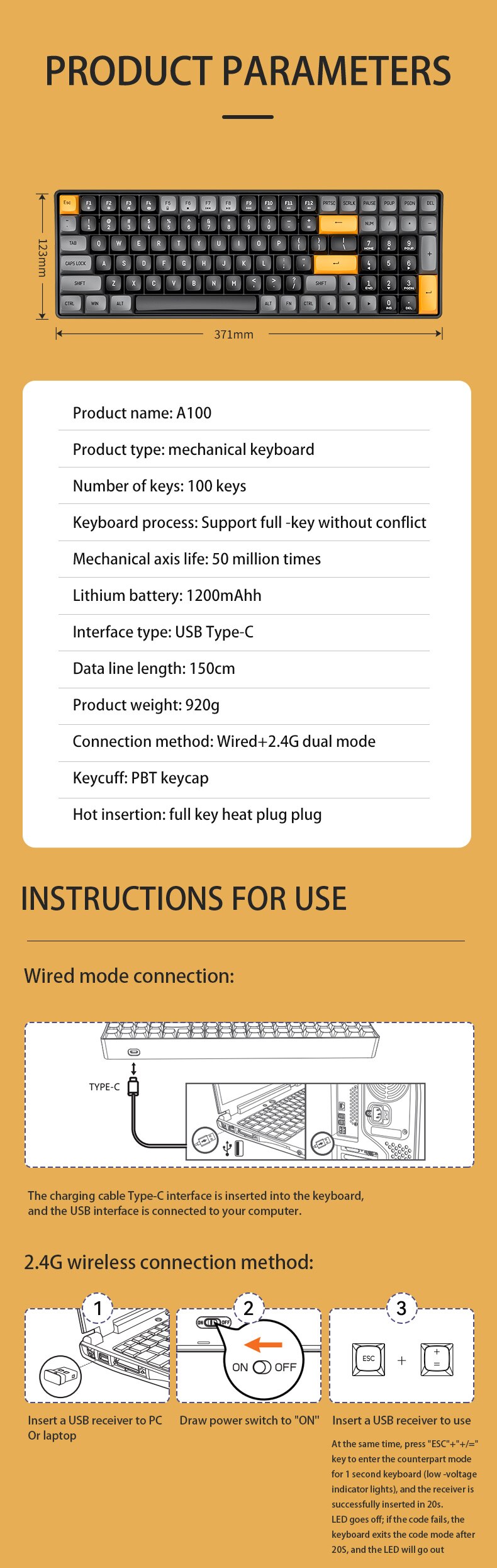 Aigo A100 Gaming Mechanical Keyboard Tri-Mode