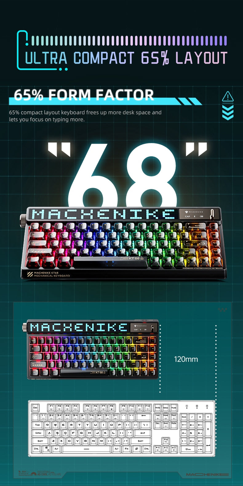 Machenike KT68 Pro Smart Screen Mechanical Keyboard