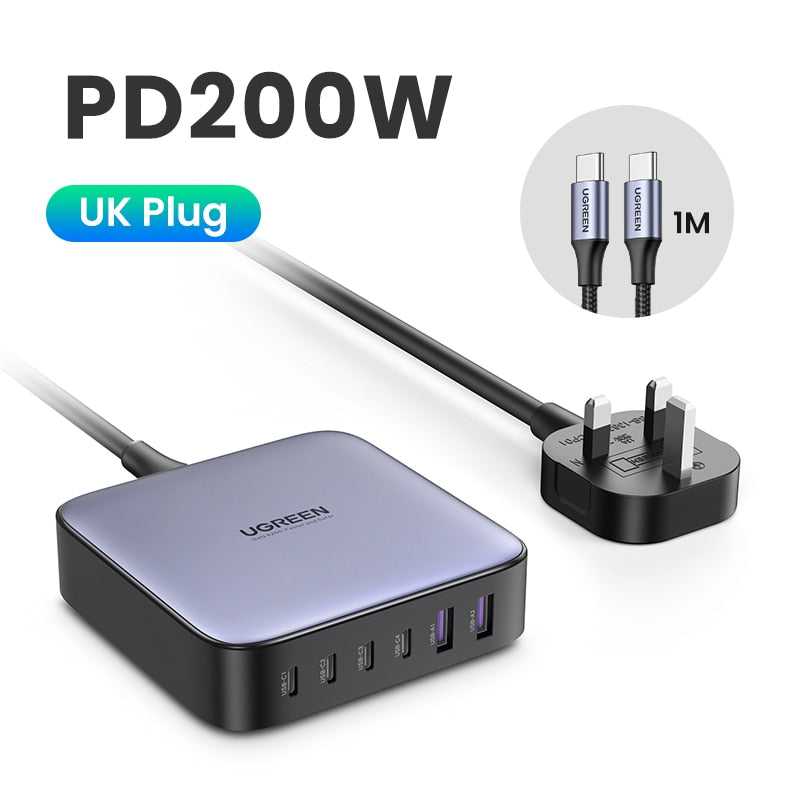 【NEW-IN】UGREEN 200W GaN Charger Desktop Laptop Fast Charger Adapter For iPhone 14 Pro Max Xiaomi Samsung Tablets Phone Charger