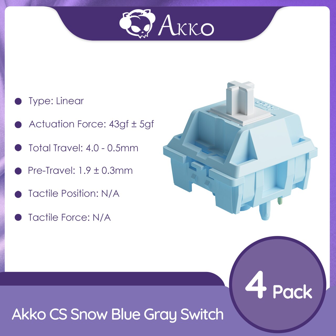 Akko CS Snow Blue Grey Switch 5 Pin 43gf Linear Switch Compatible with MX Mechanical Keyboard (45 pcs)